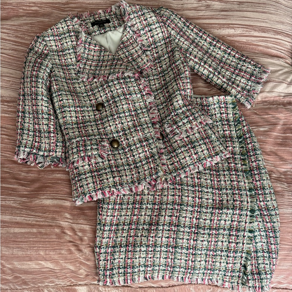 Ann Taylor Petites Tweed Blazer Skirt Set